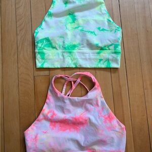 lululemon athletica Neon Green & Coral Tie-Dye High Neck Sports Bras
